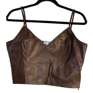 Socialite Womens Faux Leather Brown Crop Top Spaghetti Straps XL